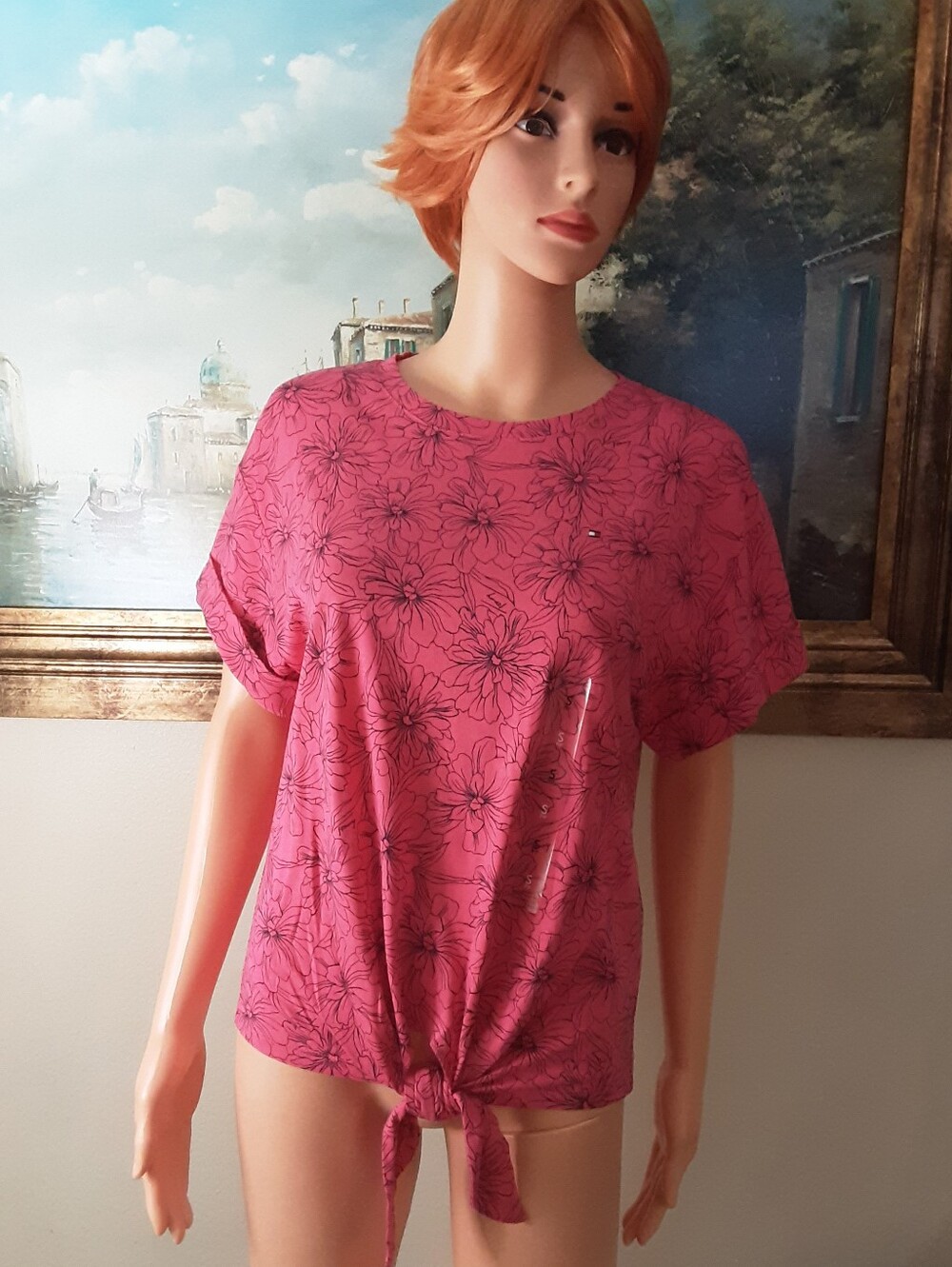 Tommy Hilfiger Pink Floral Tie-Front Short Sleeve Top